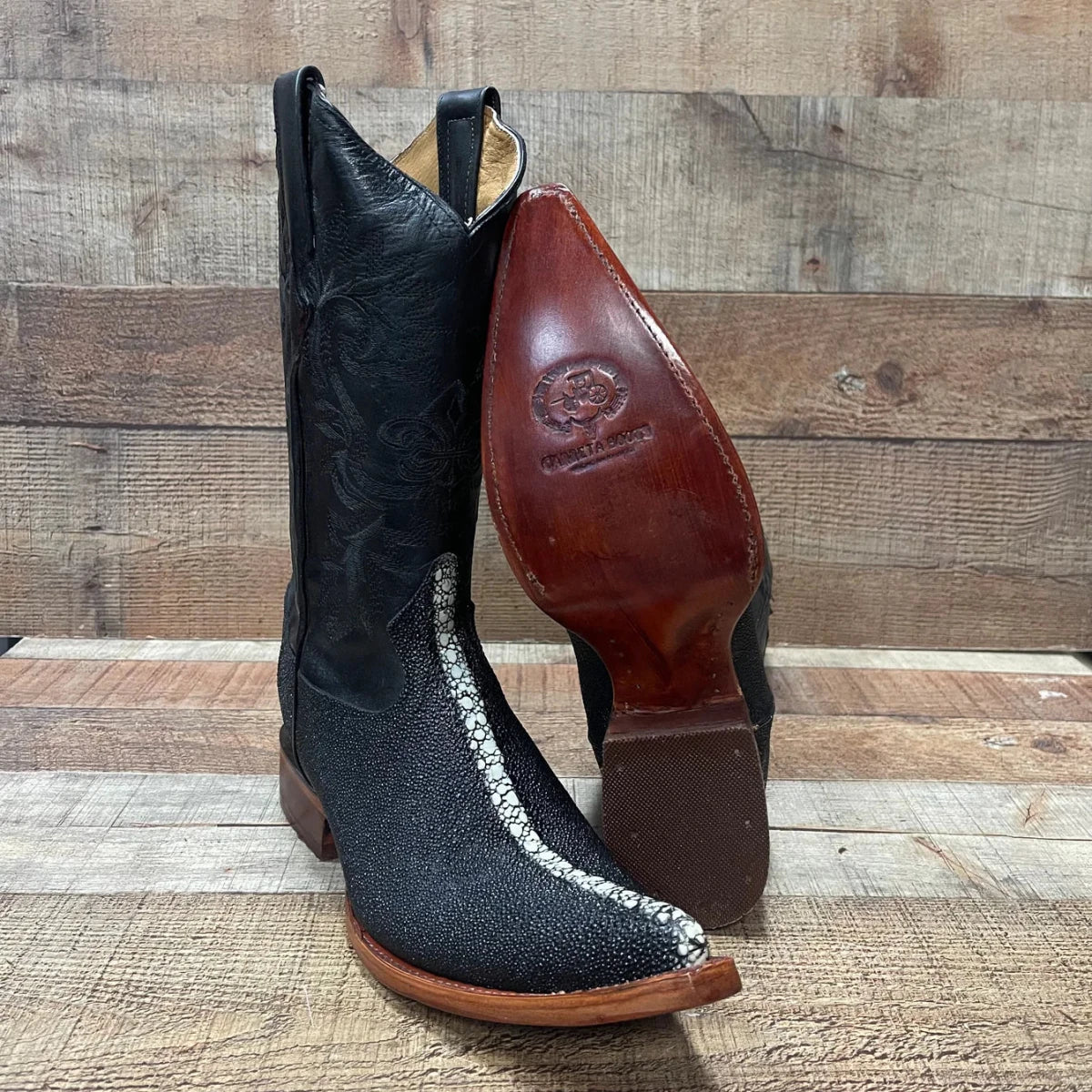 Men's Cowboy Western Exotic Stingay Print Pointed Toe Boot Est. 097 Black - OriginalWestern.com