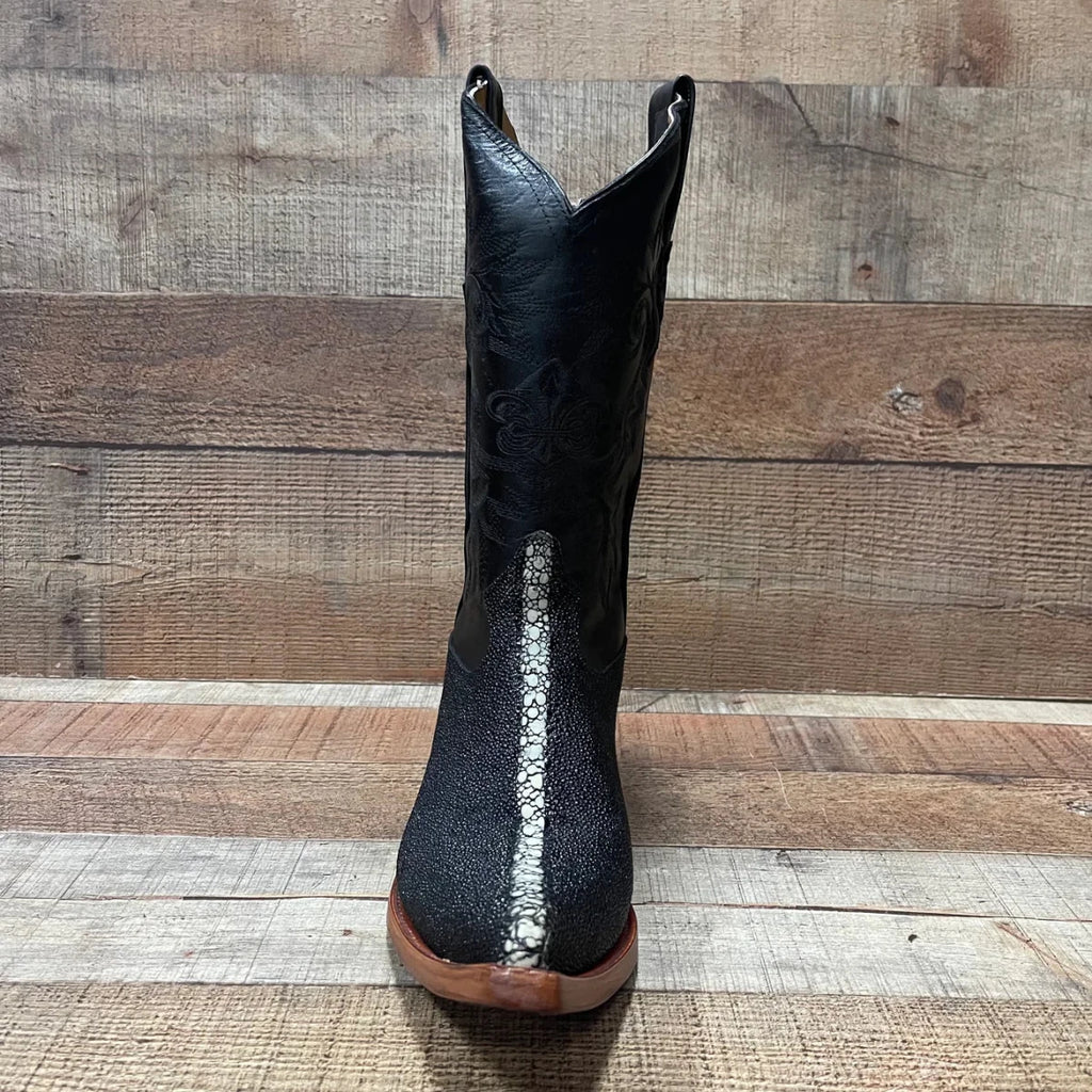 Men's Cowboy Western Exotic Stingay Print Pointed Toe Boot Est. 097 Black - OriginalWestern.com