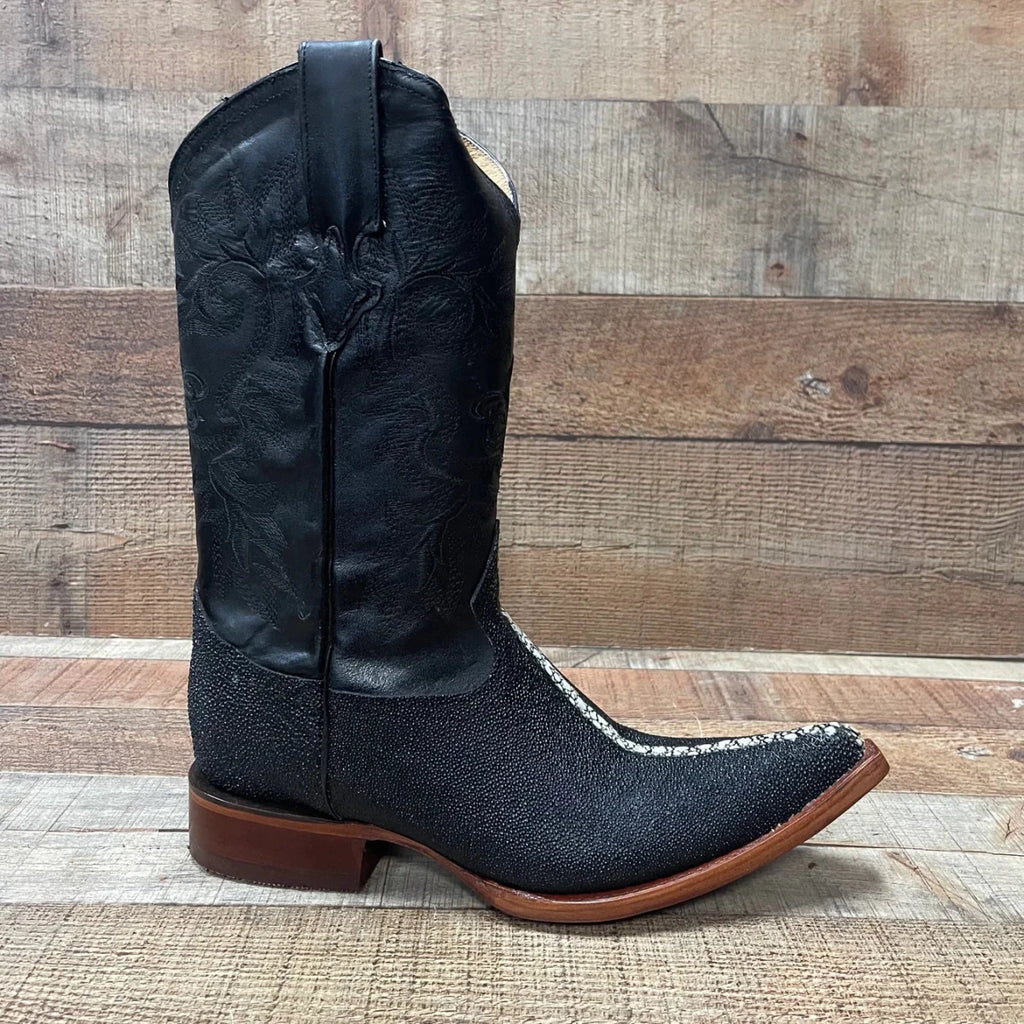 Men's Cowboy Western Exotic Stingay Print Pointed Toe Boot Est. 097 Black - OriginalWestern.com