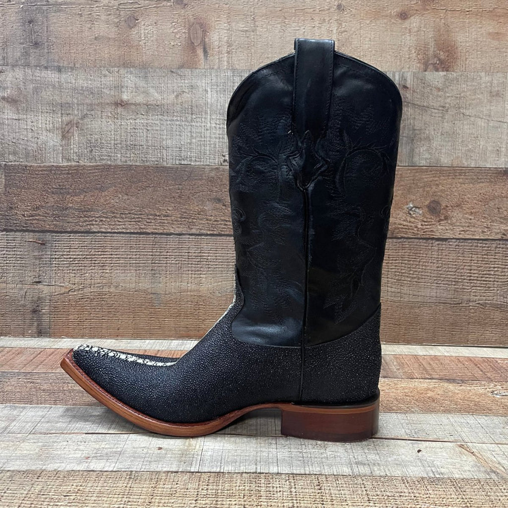 Men's Cowboy Western Exotic Stingay Print Pointed Toe Boot Est. 097 Black - OriginalWestern.com