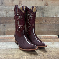 Men's Cowboy Western Exotic Stingay Print Pointed Toe Boot Est. 097 Wine - OriginalWestern.com