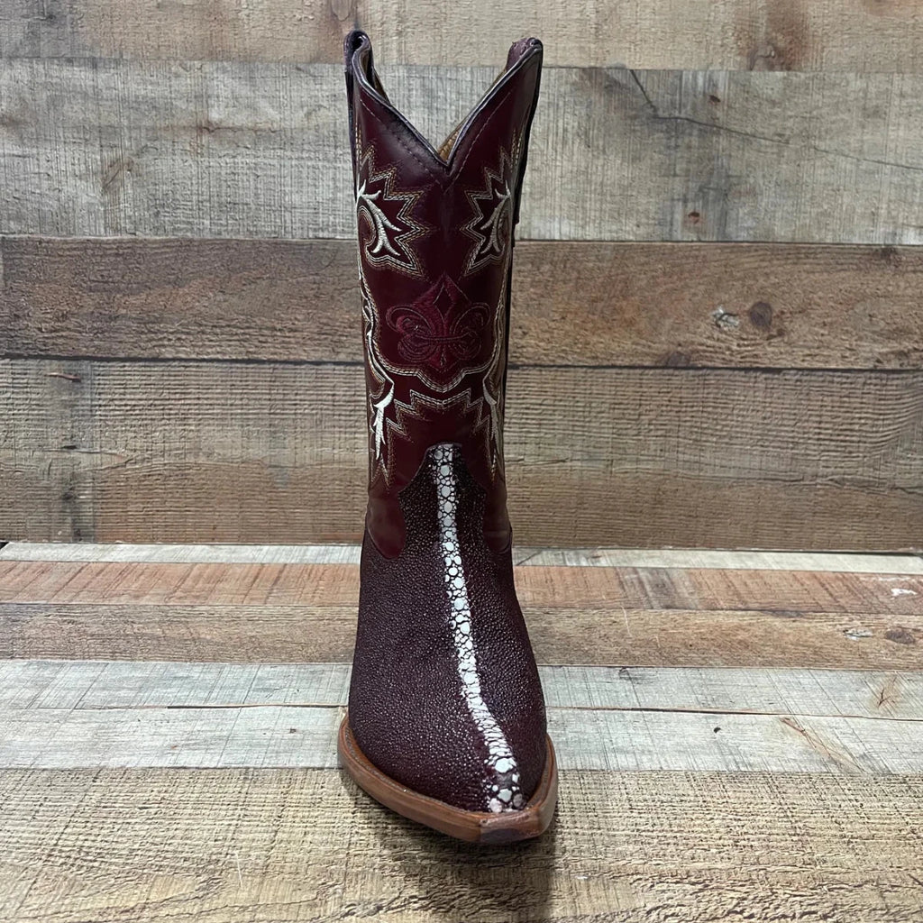 Men's Cowboy Western Exotic Stingay Print Pointed Toe Boot Est. 097 Wine - OriginalWestern.com