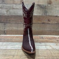 Men's Cowboy Western Exotic Stingay Print Pointed Toe Boot Est. 097 Wine - OriginalWestern.com
