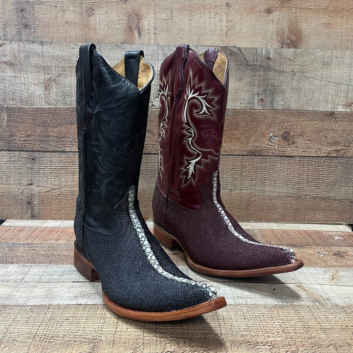 Men's Cowboy Western Exotic Stingay Print Pointed Toe Boot Est. 097 Wine - OriginalWestern.com