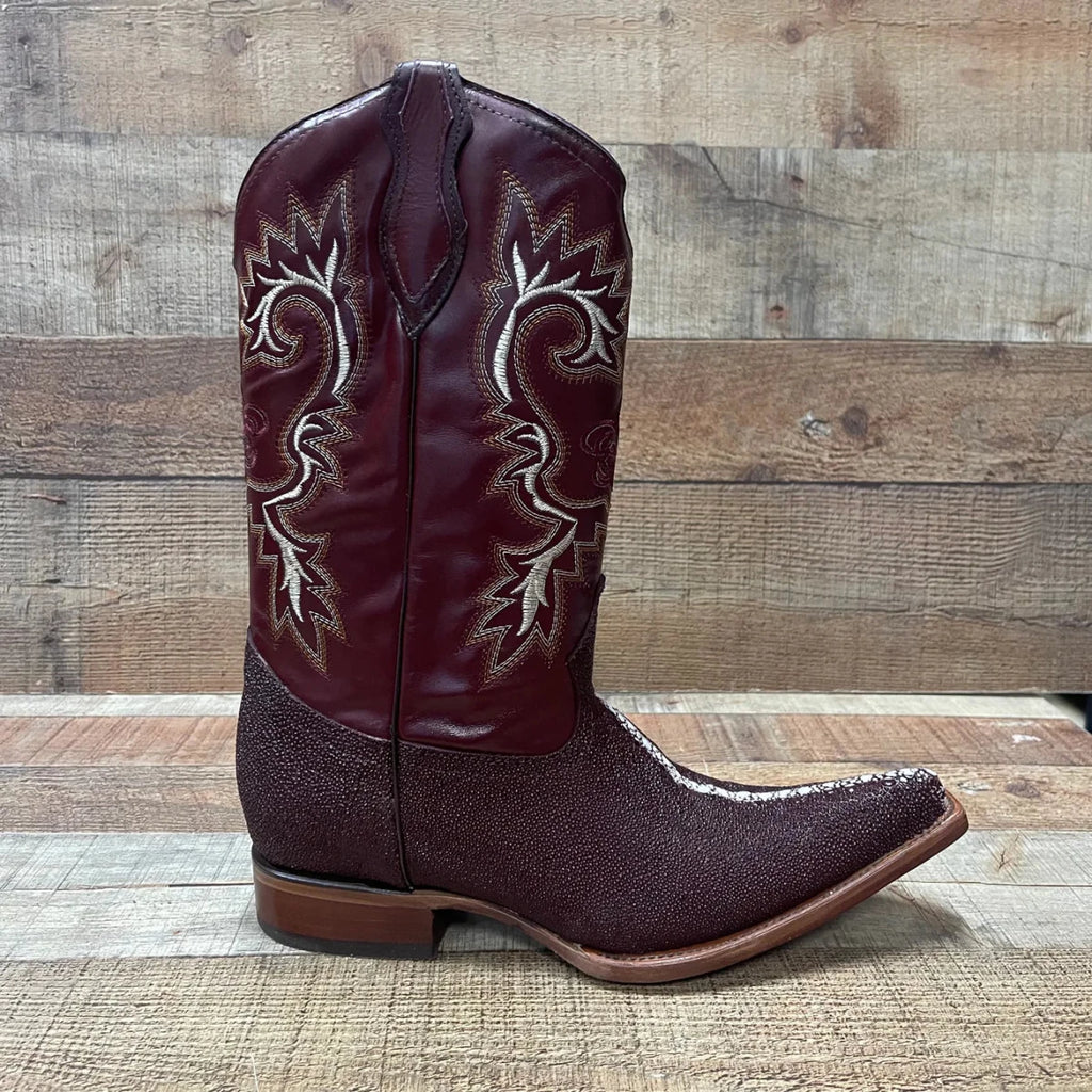 Men's Cowboy Western Exotic Stingay Print Pointed Toe Boot Est. 097 Wine - OriginalWestern.com