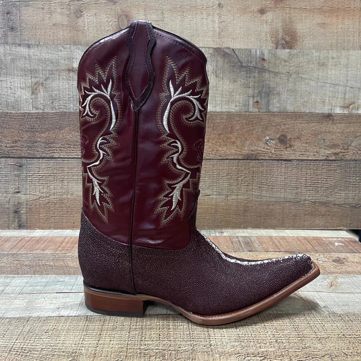 Men's Cowboy Western Exotic Stingay Print Pointed Toe Boot Est. 097 Wine - OriginalWestern.com
