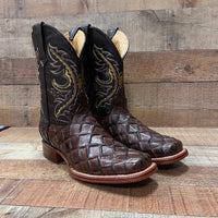 Men's Cowboy Western Fish Pirarucu Print Square Toe Boots Est. 722/700 Brown - OriginalWestern.com