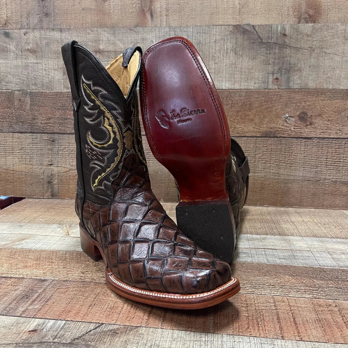 Men's Cowboy Western Fish Pirarucu Print Square Toe Boots Est. 722/700 Brown - OriginalWestern.com