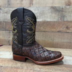 Men's Cowboy Western Fish Pirarucu Print Square Toe Boots Est. 722/700 Brown - OriginalWestern.com