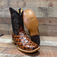 Men's Cowboy Western Fish Pirarucu Print Square Toe Boots Est. 722/700 Honey - OriginalWestern.com