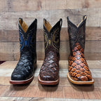 Men's Cowboy Western Fish Pirarucu Print Square Toe Boots Est. 722/700 Honey - OriginalWestern.com