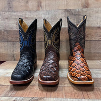 Men's Cowboy Western Fish Pirarucu Print Square Toe Boots Est. 722/700 Honey - OriginalWestern.com