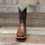Men's Cowboy Western Fish Pirarucu Print Square Toe Boots Est. 722/700 Honey - OriginalWestern.com