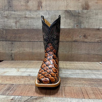 Men's Cowboy Western Fish Pirarucu Print Square Toe Boots Est. 722/700 Honey - OriginalWestern.com