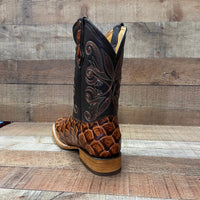 Men's Cowboy Western Fish Pirarucu Print Square Toe Boots Est. 722/700 Honey - OriginalWestern.com