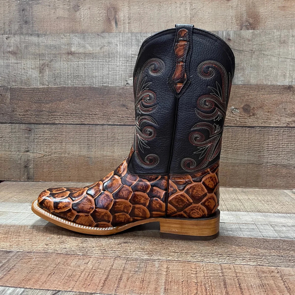 Men's Cowboy Western Fish Pirarucu Print Square Toe Boots Est. 722/700 Honey - OriginalWestern.com