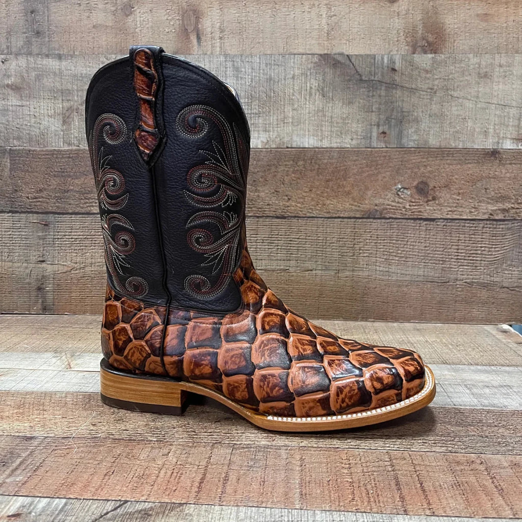 Men's Cowboy Western Fish Pirarucu Print Square Toe Boots Est. 722/700 Honey - OriginalWestern.com