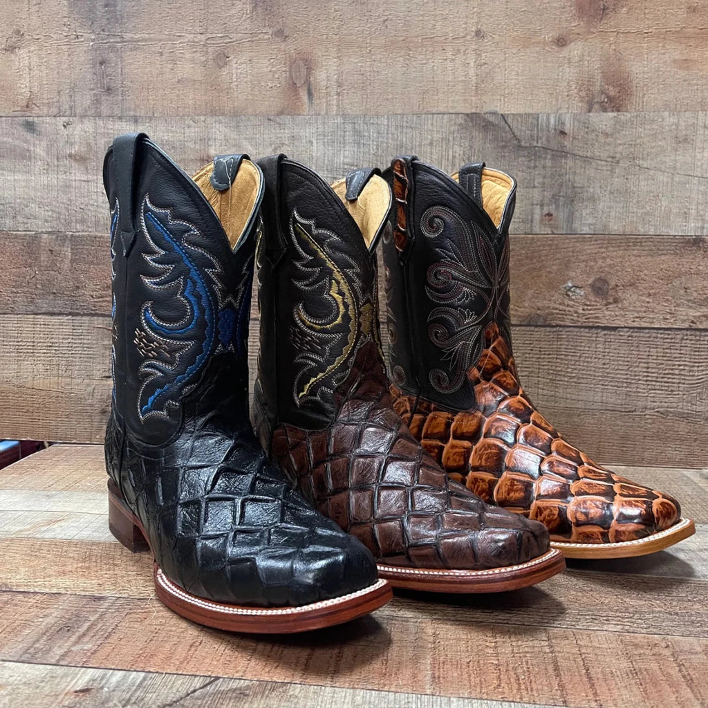 Men's Cowboy Western Fish Pirarucu Print Square Toe Boots Est. 722/700 Honey - OriginalWestern.com