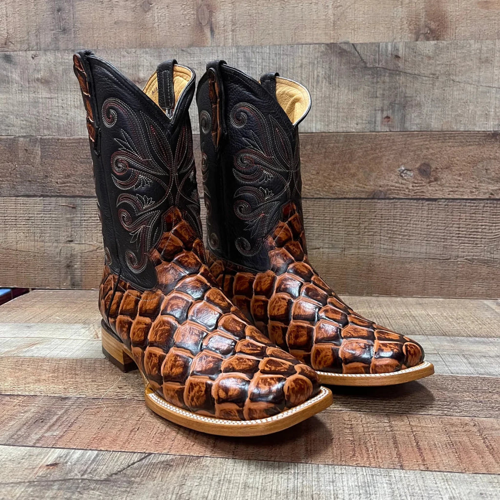 Men's Cowboy Western Fish Pirarucu Print Square Toe Boots Est. 722/700 Honey - OriginalWestern.com