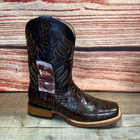 Men's Cowboy Western Hand Tooled Square Toe Boot Est 697 Brown - OriginalWestern.com