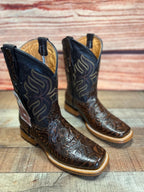 Men's Cowboy Western Hand Tooled Square Toe Boot Est 697 Brown - OriginalWestern.com