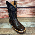 Men's Cowboy Western Hand Tooled Square Toe Boot Est 697 Brown - OriginalWestern.com