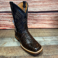 Men's Cowboy Western Hand Tooled Square Toe Boot Est 697 Brown - OriginalWestern.com