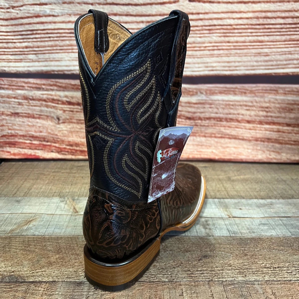 Men's Cowboy Western Hand Tooled Square Toe Boot Est 697 Brown - OriginalWestern.com