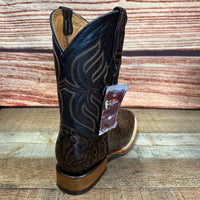 Men's Cowboy Western Hand Tooled Square Toe Boot Est 697 Brown - OriginalWestern.com