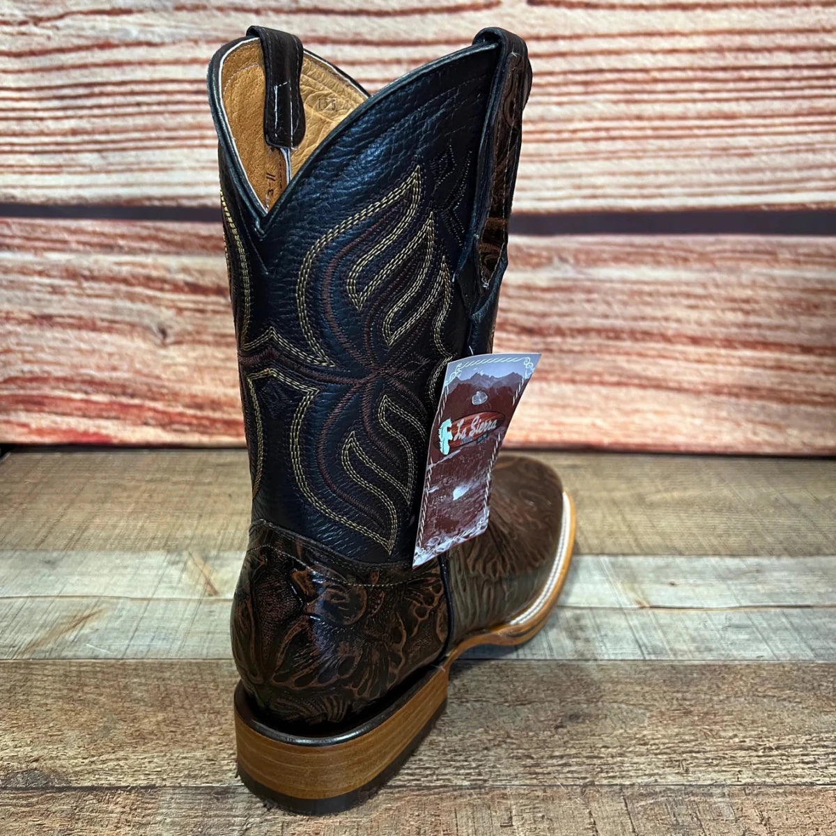 Men's Cowboy Western Hand Tooled Square Toe Boot Est 697 Brown - OriginalWestern.com