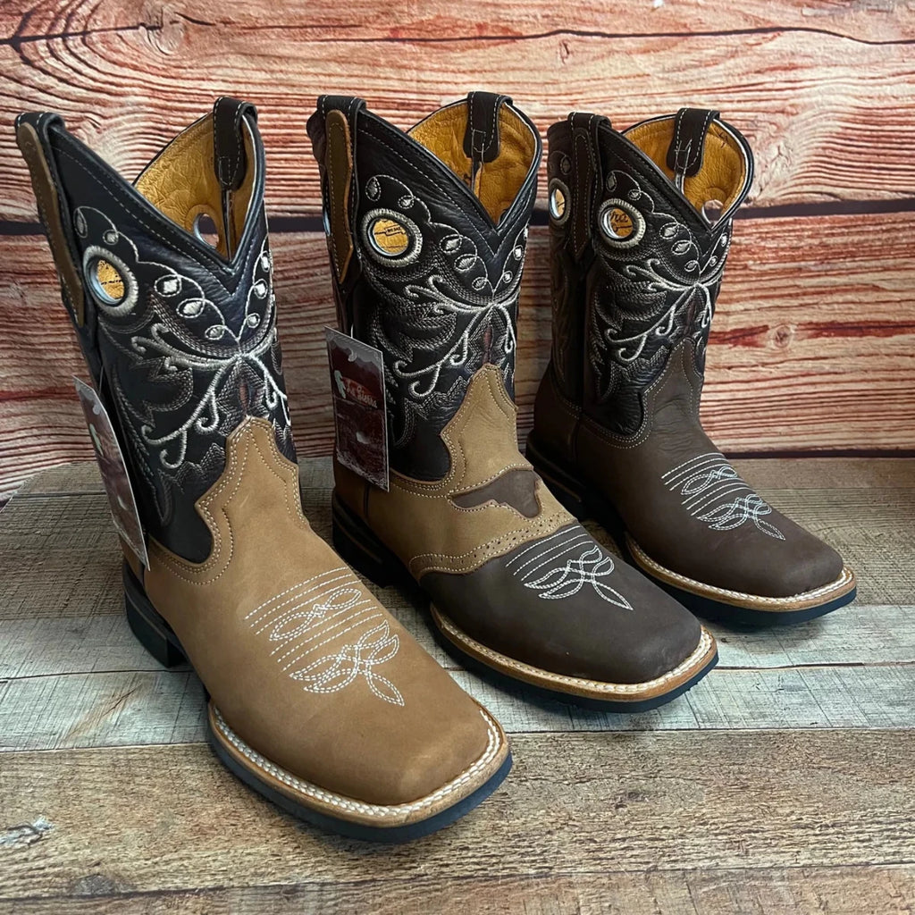 Men's Cowboy Western Leather Square Toe Boots Est. 700 Mocha - OriginalWestern.com