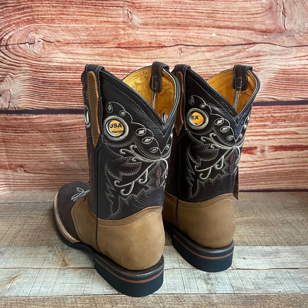 Men's Cowboy Western Leather Square Toe Boots Est. 700 Mocha/Miel - OriginalWestern.com