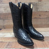 Men's Cowboy Western Ostrich Printed Pointed Boots Est. 099 Black - OriginalWestern.com