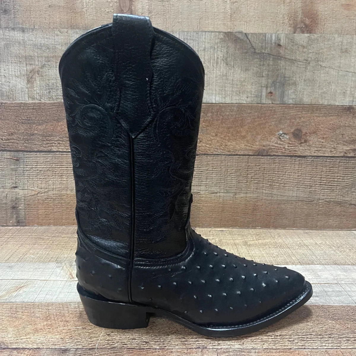 Men's Cowboy Western Ostrich Printed Pointed Boots Est. 099 Black - OriginalWestern.com