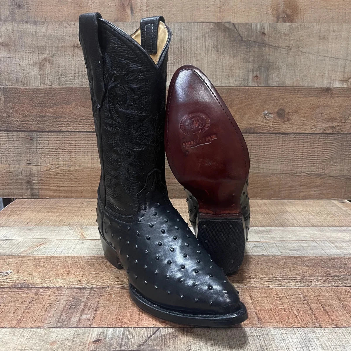 Men's Cowboy Western Ostrich Printed Pointed Boots Est. 099 Black - OriginalWestern.com