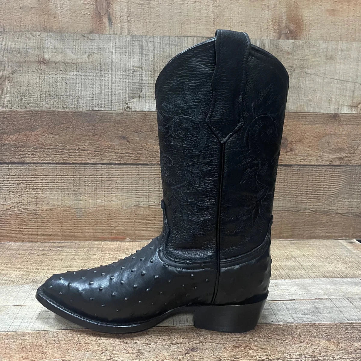 Men's Cowboy Western Ostrich Printed Pointed Boots Est. 099 Black - OriginalWestern.com