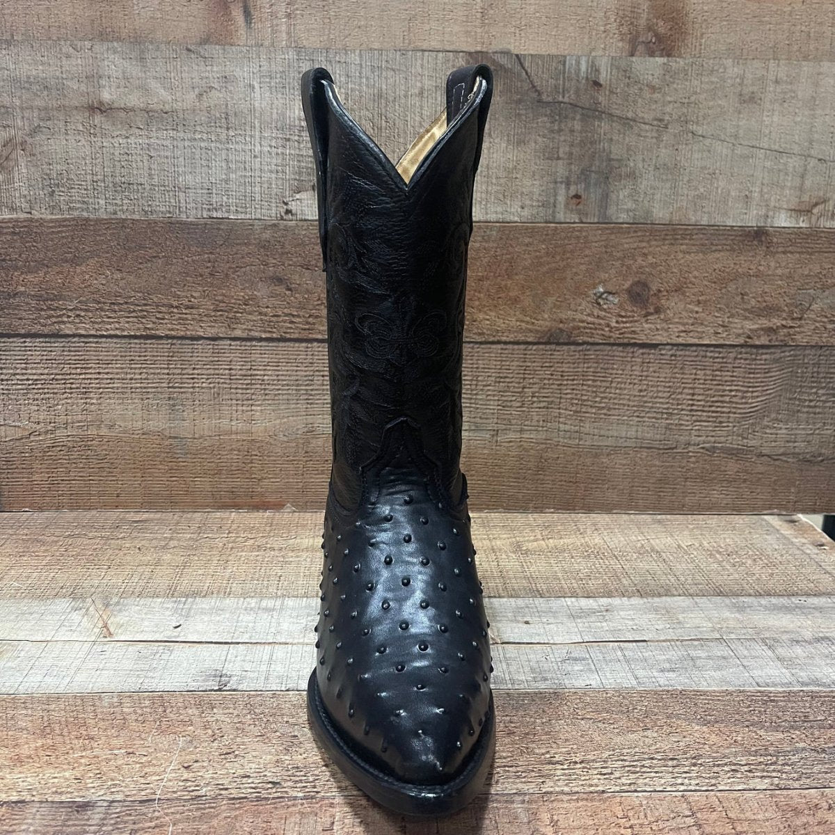 Men's Cowboy Western Ostrich Printed Pointed Boots Est. 099 Black - OriginalWestern.com