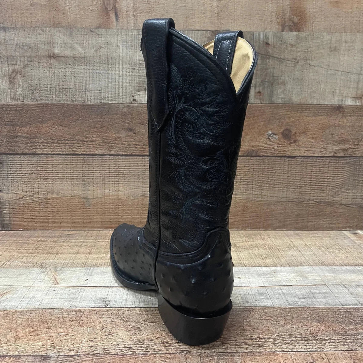 Men's Cowboy Western Ostrich Printed Pointed Boots Est. 099 Black - OriginalWestern.com