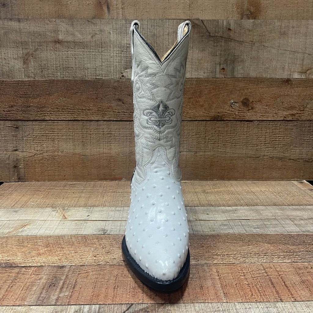 Men's Cowboy Western Ostrich Printed Pointed Boots Est. 099 Bone - OriginalWestern.com
