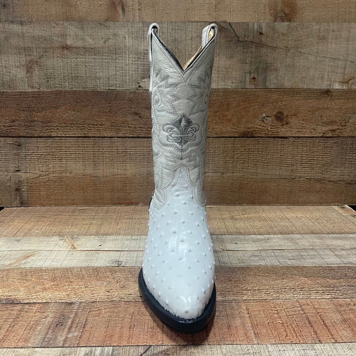 Men's Cowboy Western Ostrich Printed Pointed Boots Est. 099 Bone - OriginalWestern.com