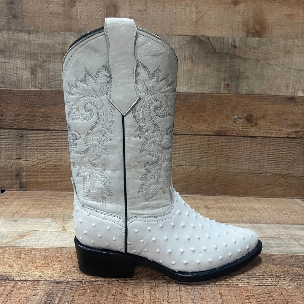 Men's Cowboy Western Ostrich Printed Pointed Boots Est. 099 Bone - OriginalWestern.com