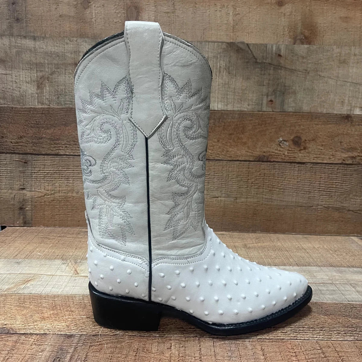 Men's Cowboy Western Ostrich Printed Pointed Boots Est. 099 Bone - OriginalWestern.com