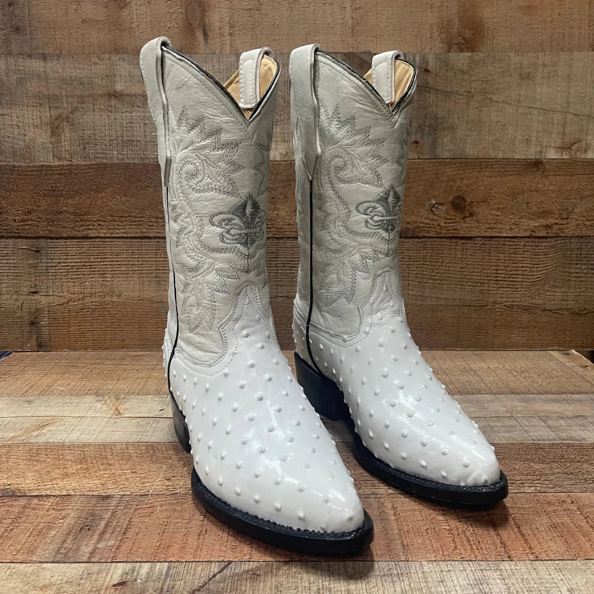 Men's Cowboy Western Ostrich Printed Pointed Boots Est. 099 Bone - OriginalWestern.com