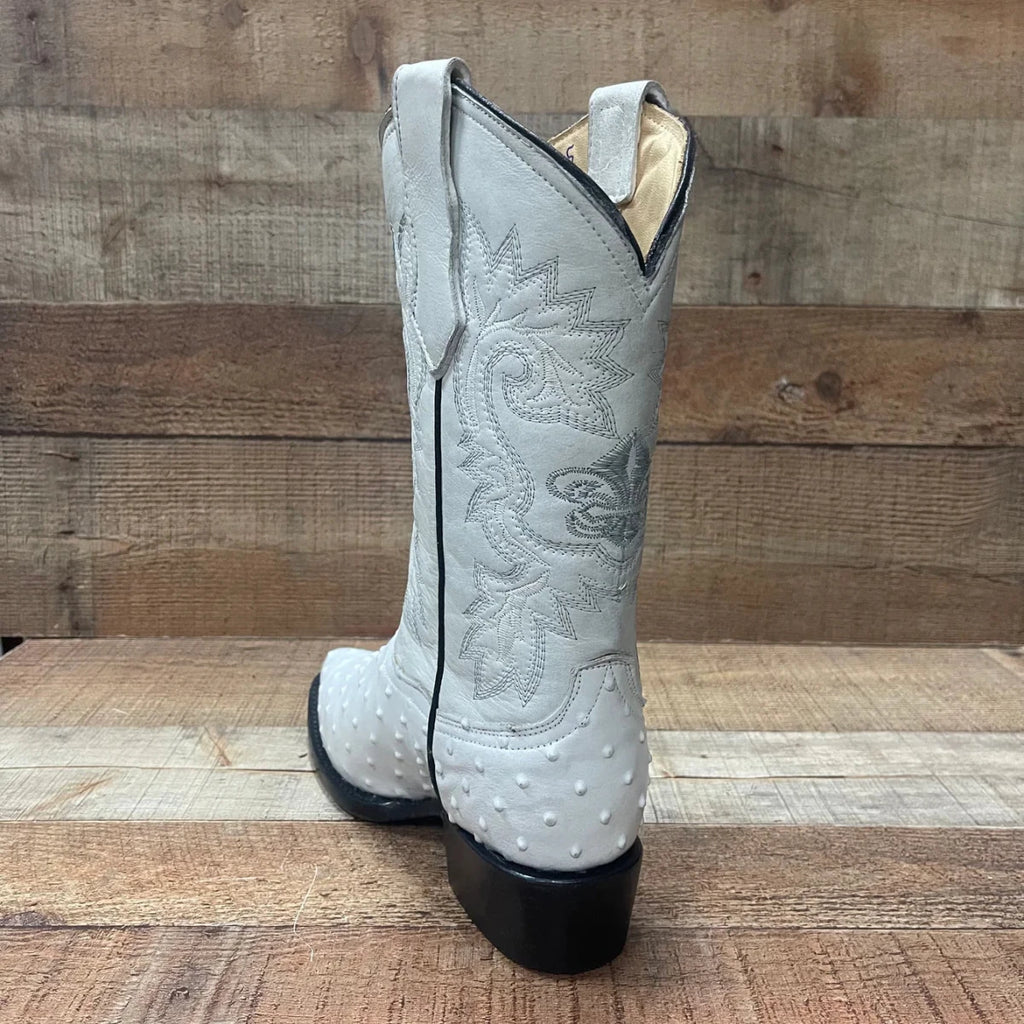 Men's Cowboy Western Ostrich Printed Pointed Boots Est. 099 Bone - OriginalWestern.com