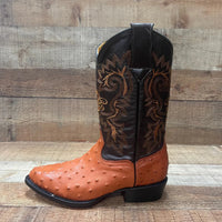 Men's Cowboy Western Ostrich Printed Pointed Boots Est. 099 Cognac - OriginalWestern.com