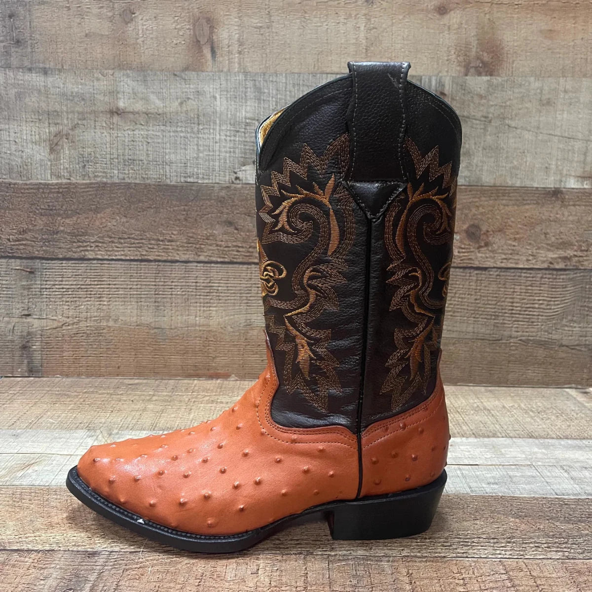 Men's Cowboy Western Ostrich Printed Pointed Boots Est. 099 Cognac - OriginalWestern.com