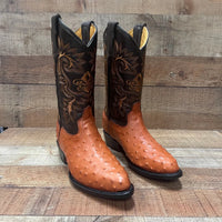 Men's Cowboy Western Ostrich Printed Pointed Boots Est. 099 Cognac - OriginalWestern.com