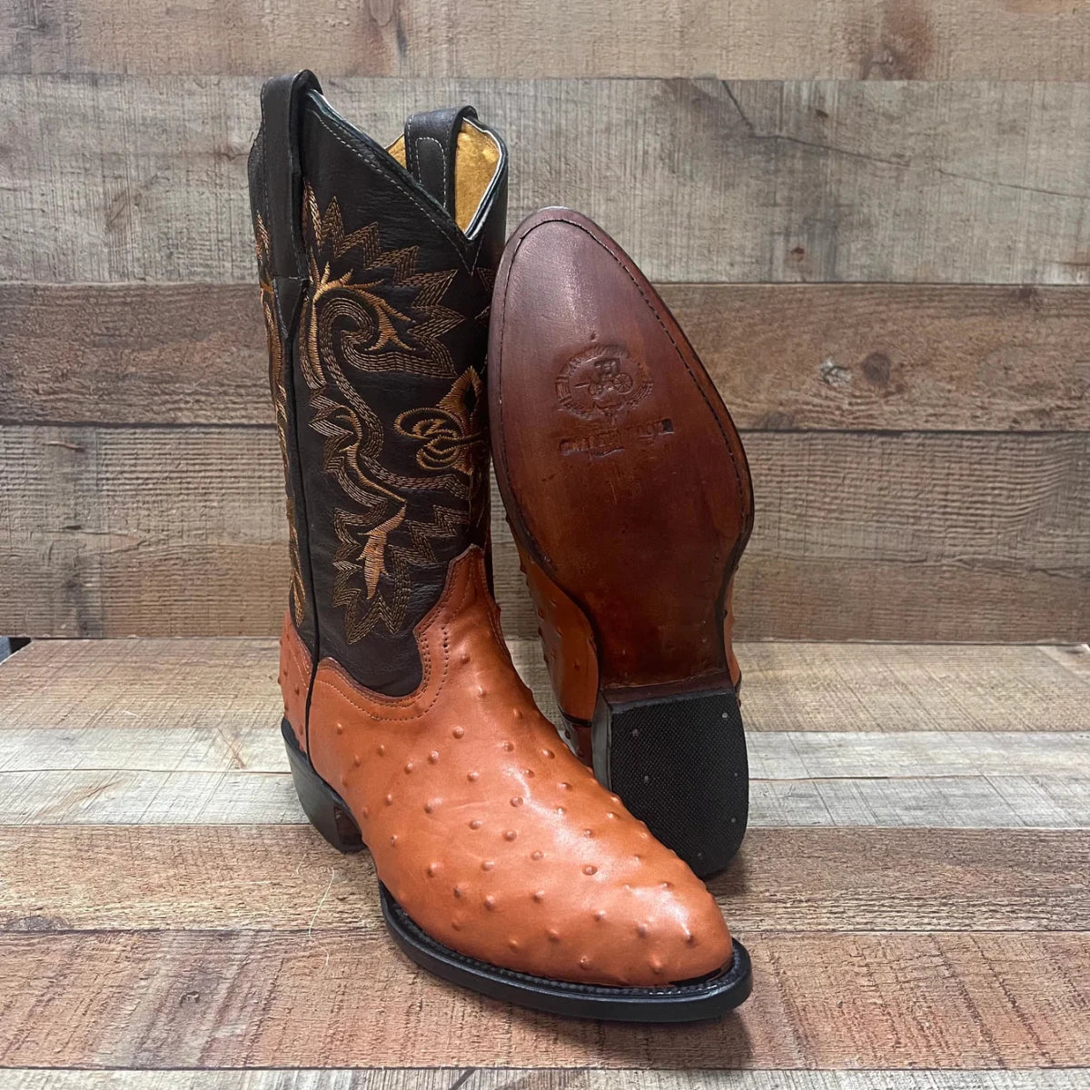 Men's Cowboy Western Ostrich Printed Pointed Boots Est. 099 Cognac - OriginalWestern.com