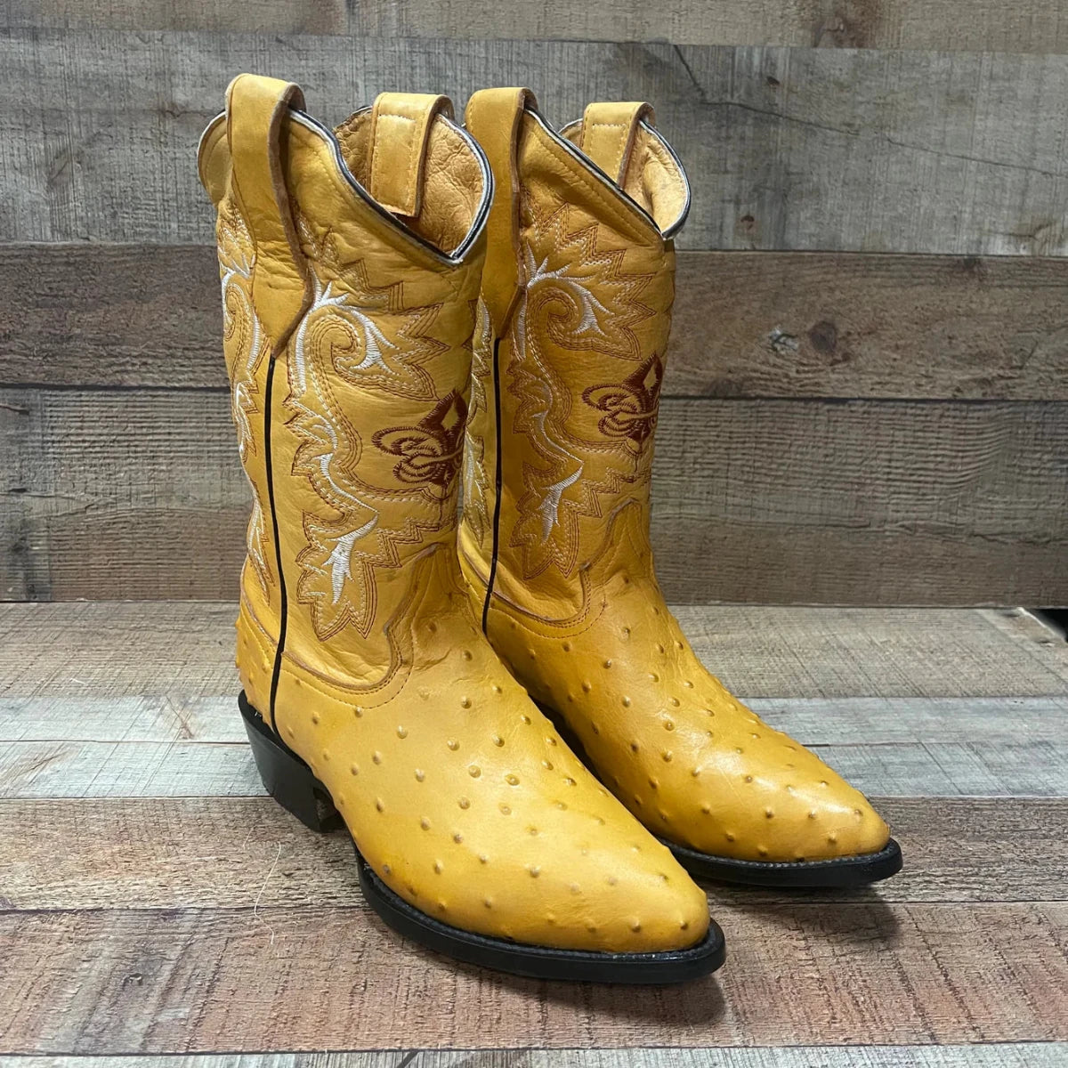 Men's Cowboy Western Ostrich Printed Pointed Boots Est. 099 Mango - OriginalWestern.com