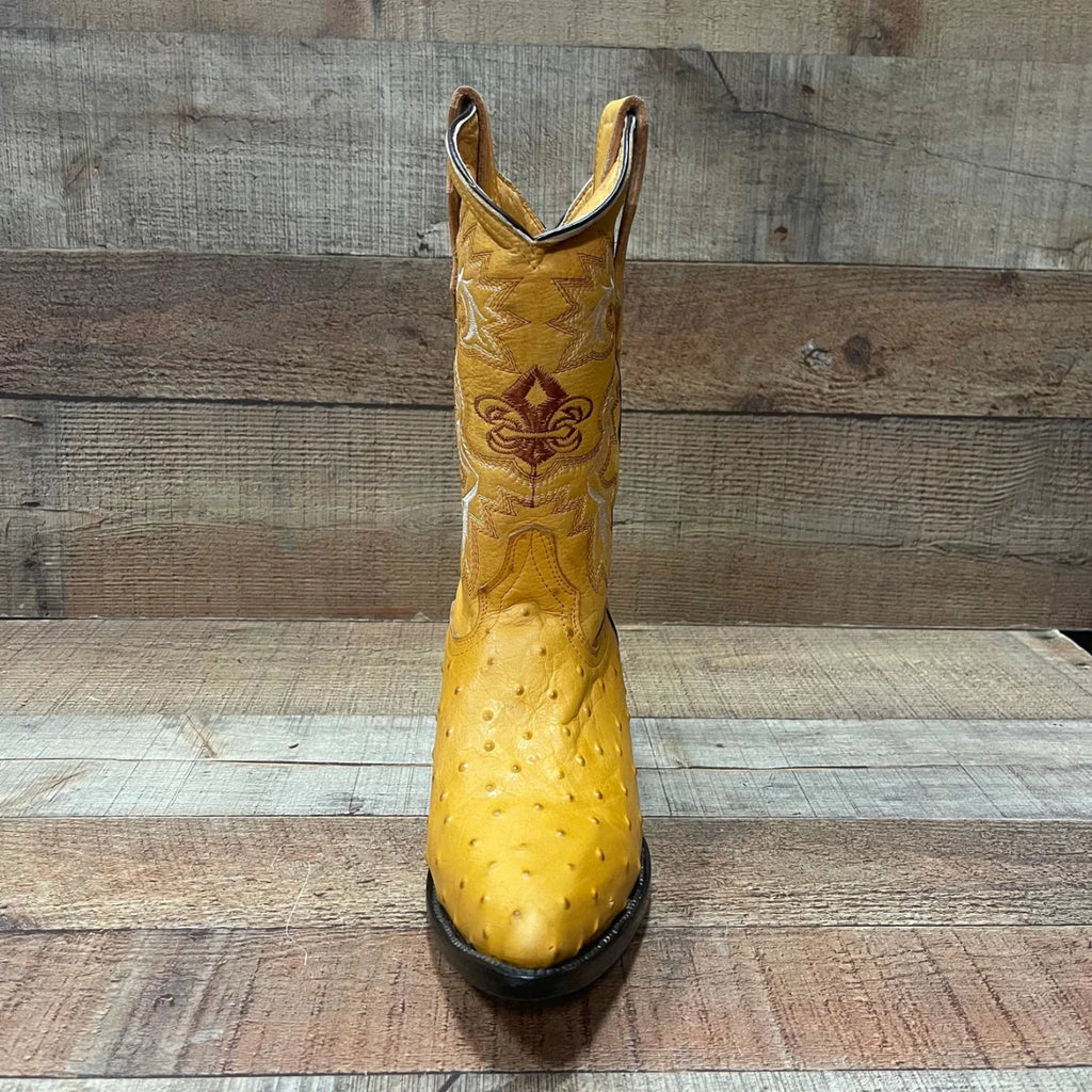 Men's Cowboy Western Ostrich Printed Pointed Boots Est. 099 Mango - OriginalWestern.com